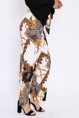 White Chain Leopard Pleated Wide Leg Trousers - Bess