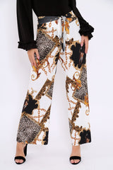 White Chain Leopard Pleated Wide Leg Trousers - Bess