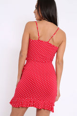 Red Polka Dot Wrap Dress with Frills - Beth