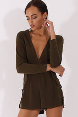 Khaki Utility Plunge Playsuit - Bethan