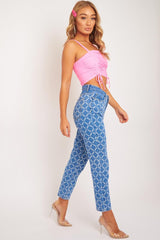 Mid Wash Denim Savage Slogan Print Mom Jeans - Clarisse