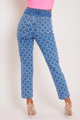 Mid Wash Denim Savage Slogan Print Mom Jeans - Clarisse