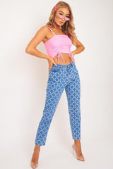 Mid Wash Denim Savage Slogan Print Mom Jeans - Clarisse