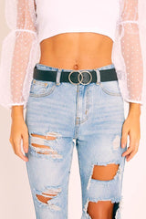 Black Basic Double Circle Buckle Belt - Tansy