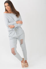 Grey Bardot Distressed Jumpsuit - Bethan