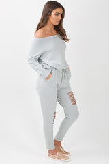 Grey Bardot Distressed Jumpsuit - Bethan