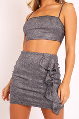 Black Glitter Crop Top Ruffle Skirt Co-ord - Faith