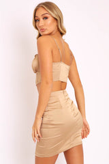 Gold Satin Ruched Crop Top Seam Detail Skirt Co-ord - Dailah