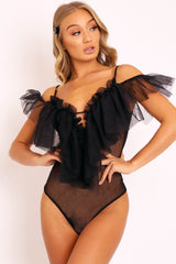 Black Tulle Ruffle Bodysuit - Irelia