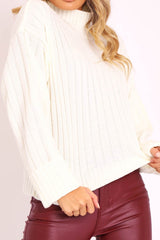 Cream Knit High Neck Jumper - Jaelynn