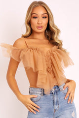 Nude Tulle Ruffle Bodysuit - Irelia