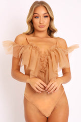 Nude Tulle Ruffle Bodysuit - Irelia