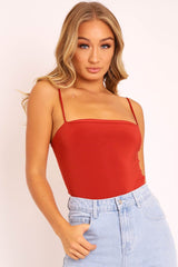 Rust Slinky Square Neck Bodysuit - Sadie