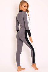 Grey White and Black Striped Tracksuit - Cayla