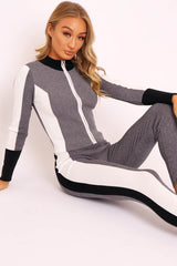 Grey White and Black Striped Tracksuit - Cayla