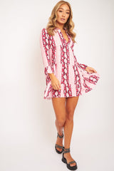 Pink Snake Plunge Tiered Detail Dress - Kaiya