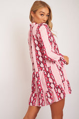 Pink Snake Plunge Tiered Detail Dress - Kaiya