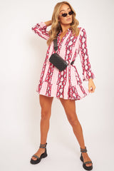 Pink Snake Plunge Tiered Detail Dress - Kaiya