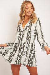 Green Snake Plunge Tiered Detail Dress - Kaiya