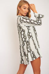 Green Snake Plunge Tiered Detail Dress - Kaiya