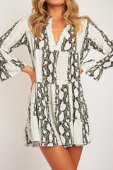 Green Snake Plunge Tiered Detail Dress - Kaiya