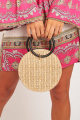 Natural Straw Ring Handle Circle Bag - Vestie