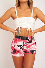 White Slinky Ruched Detail Crop Top - Bellah