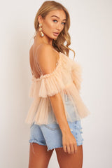 Nude Bardot Tie Front Tulle Top - Jax