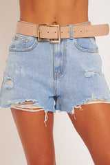 Nude Faux Croc Square Buckle Belt - Syiah