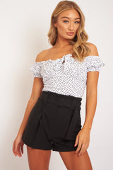 White Polka Dot Bow Detail Milkmaid Top - Freja