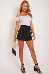 White Polka Dot Bow Detail Milkmaid Top - Freja