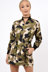 Camo Bomber Style Long Jacket - Brea