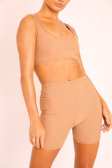 Camel Ribbed Crop Top and Cycling Shorts Co-ord - Renny