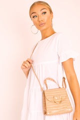 Nude Patent Faux Croc Handle Detail Bag - Barbara
