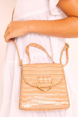 Nude Patent Faux Croc Handle Detail Bag - Barbara