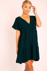 Black Plunge Neckline Tiered Dress - Caralyn