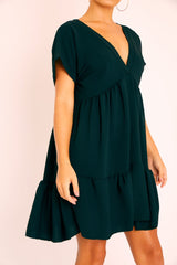 Black Plunge Neckline Tiered Dress - Caralyn