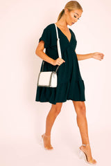 Black Plunge Neckline Tiered Dress - Caralyn