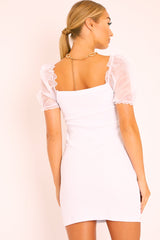 White Organza Puff Sleeve Mini Dress - Dalena