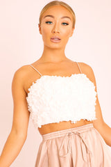 White Floral Applique Crop Top - Freida