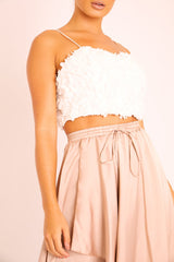 White Floral Applique Crop Top - Freida
