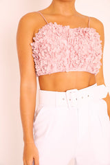 Pink Floral Applique Crop Top - Freida