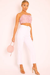 Pink Floral Applique Crop Top - Freida