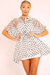White Organza Polka Slip Insert Shirt Dress - Nathalia