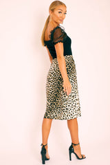 Leopard Satin High Waist Floaty Midi Skirt - Dasha