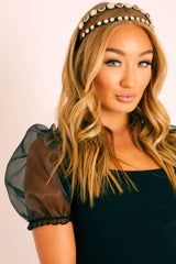 Black Jewelled Double Hair Band - Cyra