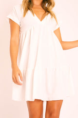 White Plunge Neckline Tiered Dress - Caralyn