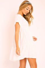 White Plunge Neckline Tiered Dress - Caralyn