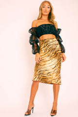 Zebra Satin High Waist Floaty Midi Skirt - Dasha