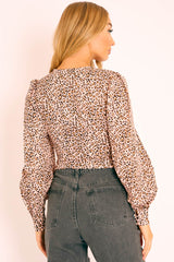 Pink Leopard Print Plunge Button Blouse - Polly